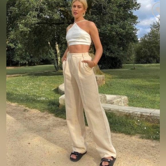 Zara Pants - Zara 100% Lyocell Cream Wide-Leg Pants